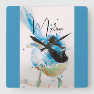 Horloge Carrée Peinture aquarelle Troglodyte bleu Oiseaux austral