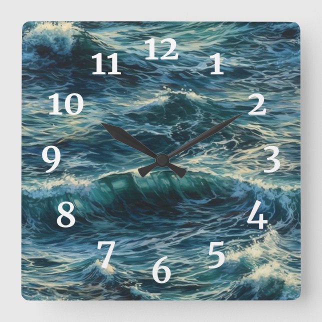 Horloge Carrée Peinture Bleu de la mer (Recto)