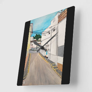 Horloge Carrée Peinture Calle Cabanilles par Alfred Fox
