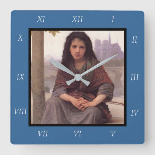 Horloge Carrée Peinture classique de Bouguereau : La Bohême (1890
