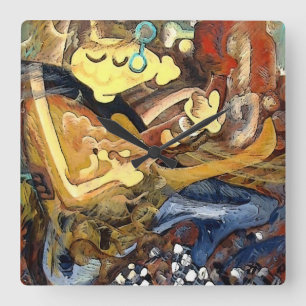 Horloge Carrée Peinture cubiste de joueur de guitare dans des