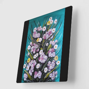 Horloge Carrée Peinture de bouquet printanier par Alfred Fox
