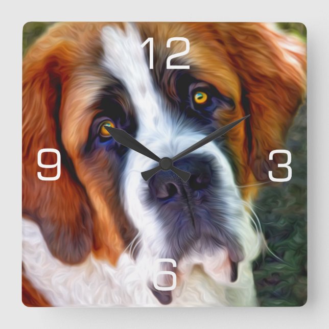 Horloge Carrée Peinture de chien de St Bernard (Recto)