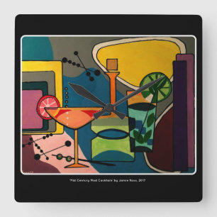 Horloge Carrée Peinture "de cocktails de mod de la moitié du