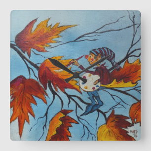 Horloge Carrée Peinture de lutin de peinture d'Ann Hayes