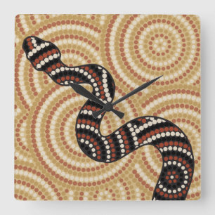 Horloge Carrée Peinture de points de serpent autochtone