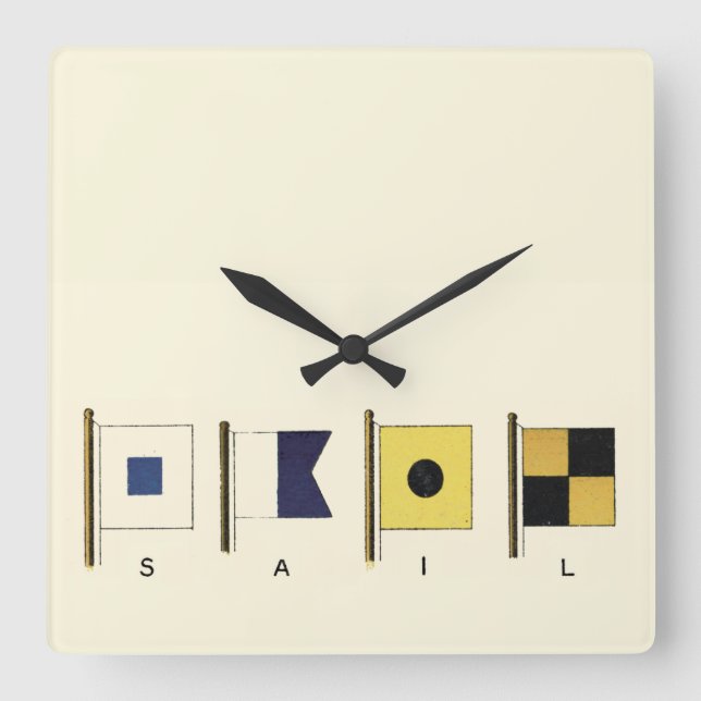 Horloge Carrée Peinture de quatre drapeaux avec voile écrite sous (Recto)