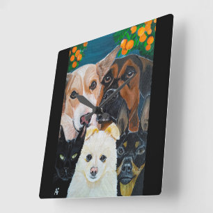 Horloge Carrée Peinture de selfie d'animal de compagnie par Alfre