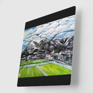 Horloge Carrée Peinture du Mont Fuji par Alfred Fox