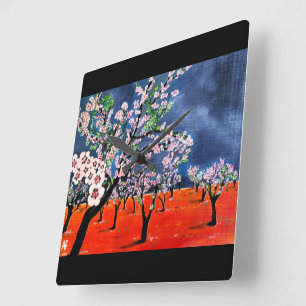 Horloge Carrée Peinture Huerto de Almendros par Alfred Fox