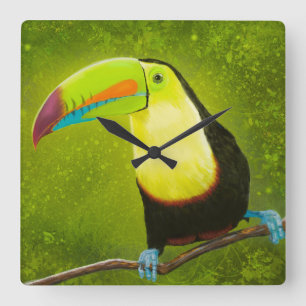 Horloge Carrée Peinture numérique d'un oiseau tropical de la jun