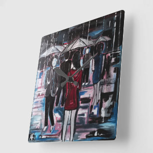 Horloge Carrée Peinture Pluie Rétro par Alfred Fox
