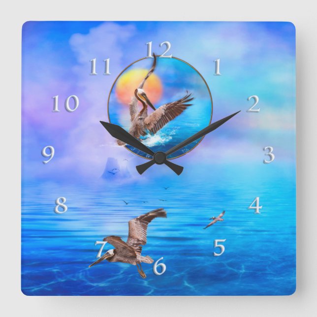 Horloge Carrée Pélicans Brown SOLEIL ISLAND KISSEE (Recto)