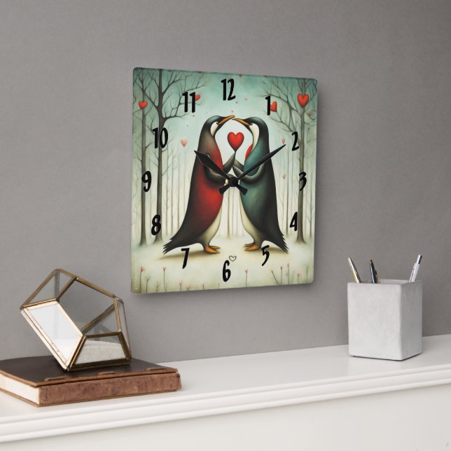 Horloge Carrée Penguin Love 2 (Bureau)