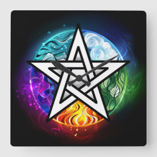 Horloge Carrée pentagramme du Wiccan