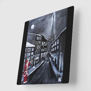 Horloge Carrée Père Noël à Paris Peinture d'Alfred Fox