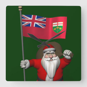 Horloge Carrée Père Noël Avec Drapeau De L'Ontario CDN