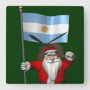 Horloge Carrée Père Noël Avec L'Ensigne D'Argentine