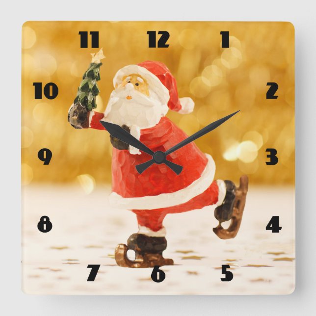 Horloge Carrée Père Noël de patinage (Recto)