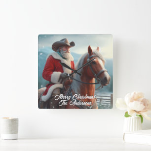 Horloge Carrée Père Noël équitation Noël occidental