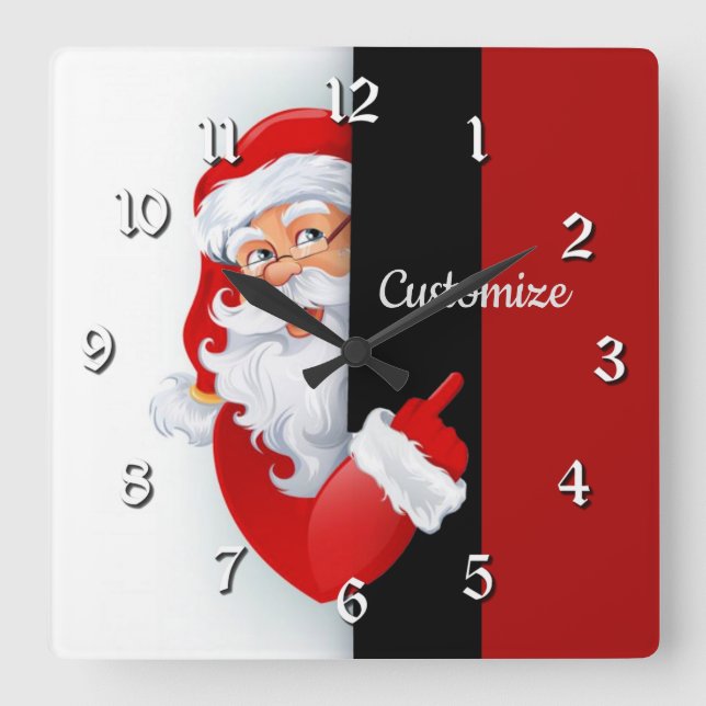 Horloge Carrée Père Noël rouge et blanche personnalisée (Recto)
