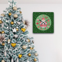 Horloge Carrée Père Noël scandinave Vert