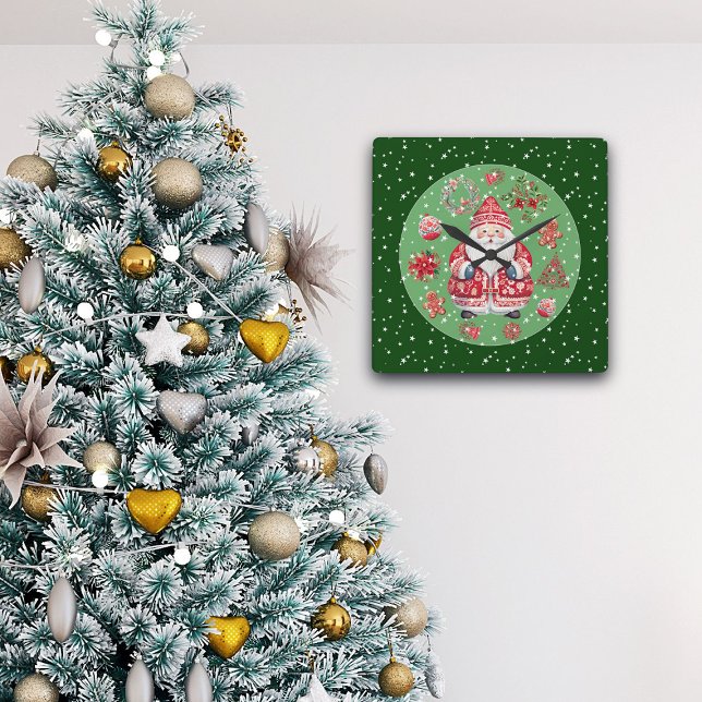 Horloge Carrée Père Noël scandinave Vert (Créateur téléchargé)