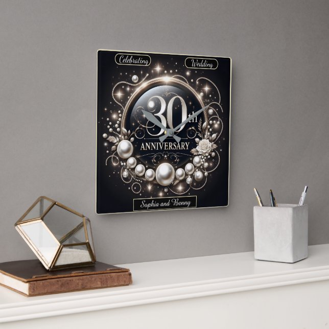 Horloge Carrée Perle Elégance : 30ème Anniversaire (Bureau)