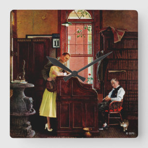 Horloge Carrée Permis de mariage par Norman Rockwell