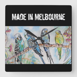 Horloge Carrée Perroquet Perruche Oiseau Fabriqué à Melbourne Ois