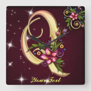Horloge Carrée Personalize Monogram Q Wall Clock