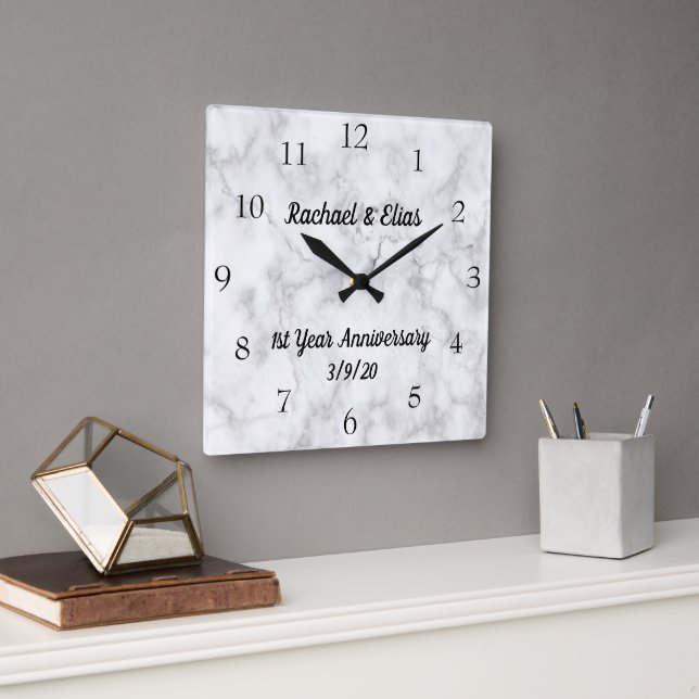 Horloge Carrée Personalized Marble Anniversary Wedding (Bureau)