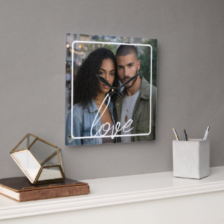 Horloge Carrée Personalized Photo and Text Photo Collage