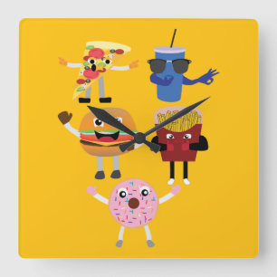 Horloge Carrée Personnages de nourriture