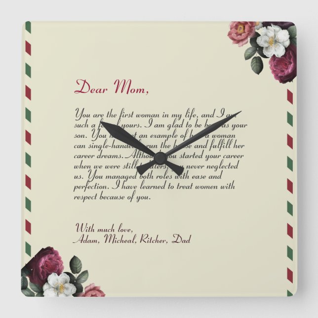 Horloge Carrée Personnalisation Love Letter (Recto)