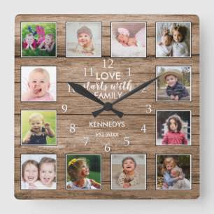 Horloge Carrée Personnalisé 12 Photo Collage Famille Love Citati