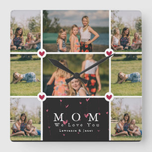 Horloge Carrée Personnalisé Amour You Mom 8 Collage photo