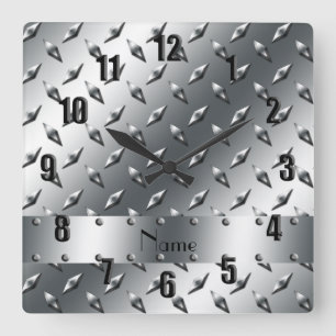 Horloge Carrée Personnalisé avec votre nom plaque diamant acier