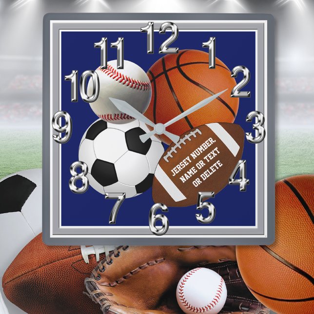 Horloge Carrée Personnalisé, cadenas à thème sportif à vendre (Sports Themed Wall Clock. Gifts for Sports Lovers. Sports Christmas Gifts. Personalized sports gifts)