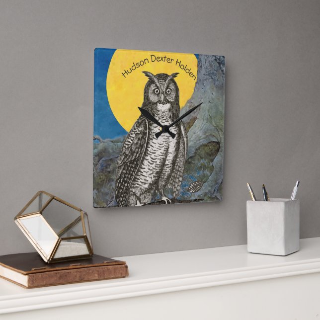Horloge Carrée Personnalisé Nouveau bébé garçon's Room Jaune Grey (Bureau)