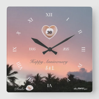 Horloge Carrée Personnaliser 30e anniversaire de mariage perle