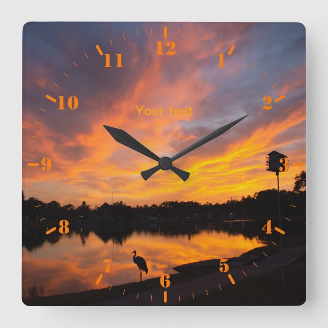 Horloge Carrée Personnaliser la silhouette de grue Sandhill au co (Recto)