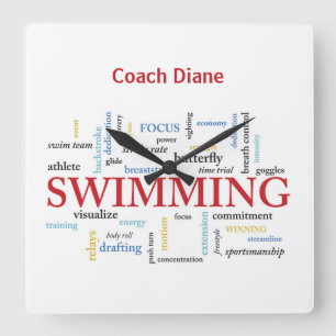 Horloge Carrée Personnaliser, Merci Entraîneur De Natation En Mo