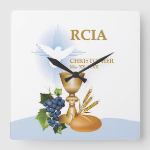 Horloge Carrée Personnaliser, RCIA Félicite le sacrement catholiq