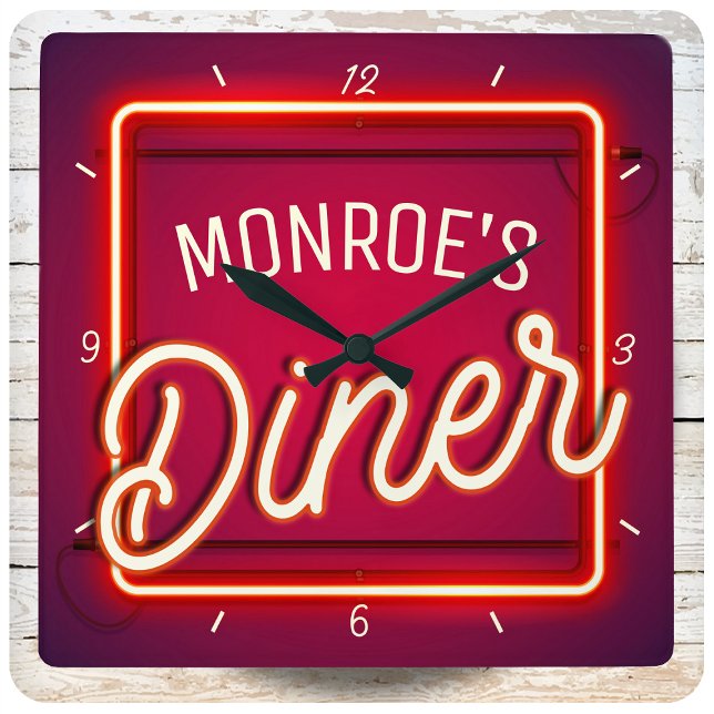 Horloge Carrée Personnaliser VOTRE NOM Red Faux Neon Signer Retro (Créateur téléchargé)