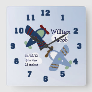 Horloge Carrée Personnalized Adorable Airplanes Nursery Clock