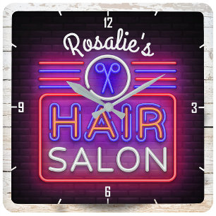 Horloge Carrée Personnalized NAME Hair Salon Stylist Style néon