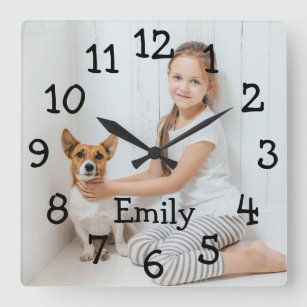Horloge Carrée Personnalized Name Photo Simple Modern