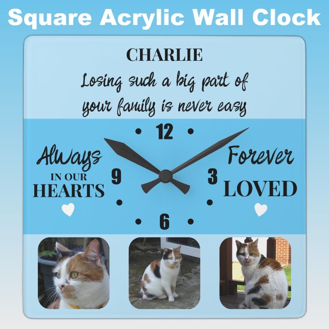 Horloge Carrée Perte de chats Keepsaké Memorial bleu (Créateur téléchargé)