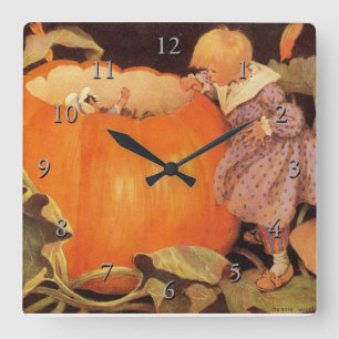 Horloge Carrée Peter, Peter, Citrouille-mangeur de la crèche rime